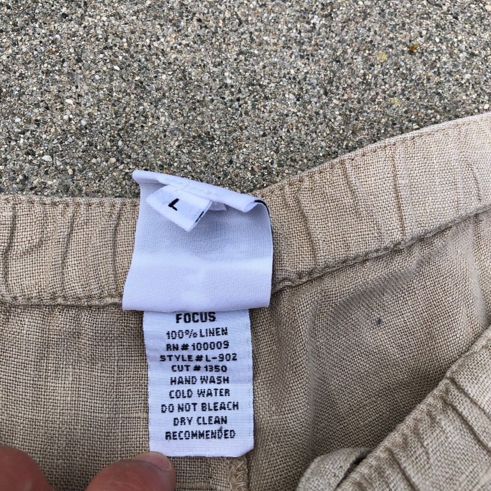 VTG FOCUS Wide Leg 100% Linen Pants Women's LARGE Pockets Beige Drawstring​​​​ - Picture 7 of 7